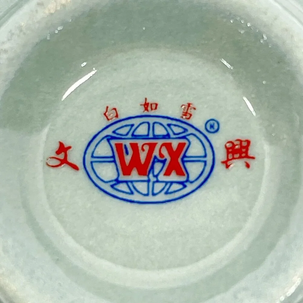 Vintage Bairuxue Art Ceramics Chinese Tea Set Blue Floral on Grey/Green-BOXED